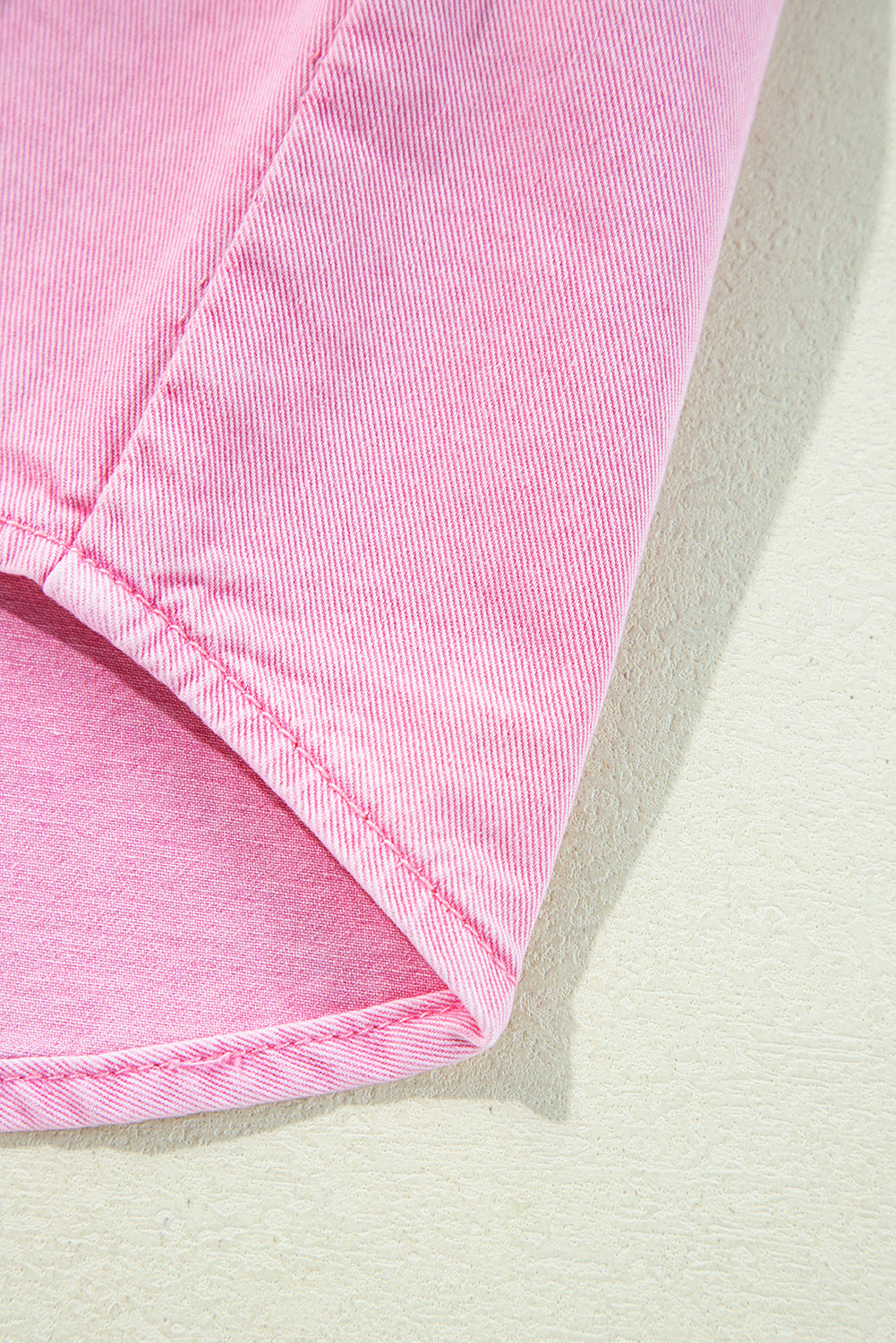 Pink Short Sleeve Denim Shirt Dress with Chest & Side Pockets