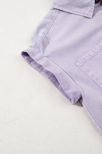 Light Purple Short Sleeve Denim Shirt Dress with Chest & Side Pockets