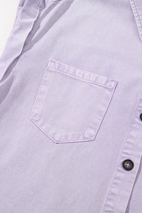 Light Purple Short Sleeve Denim Shirt Dress with Chest & Side Pockets