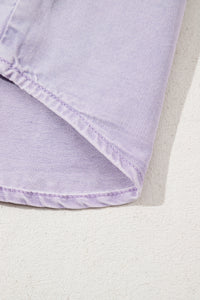 Light Purple Short Sleeve Denim Shirt Dress with Chest & Side Pockets