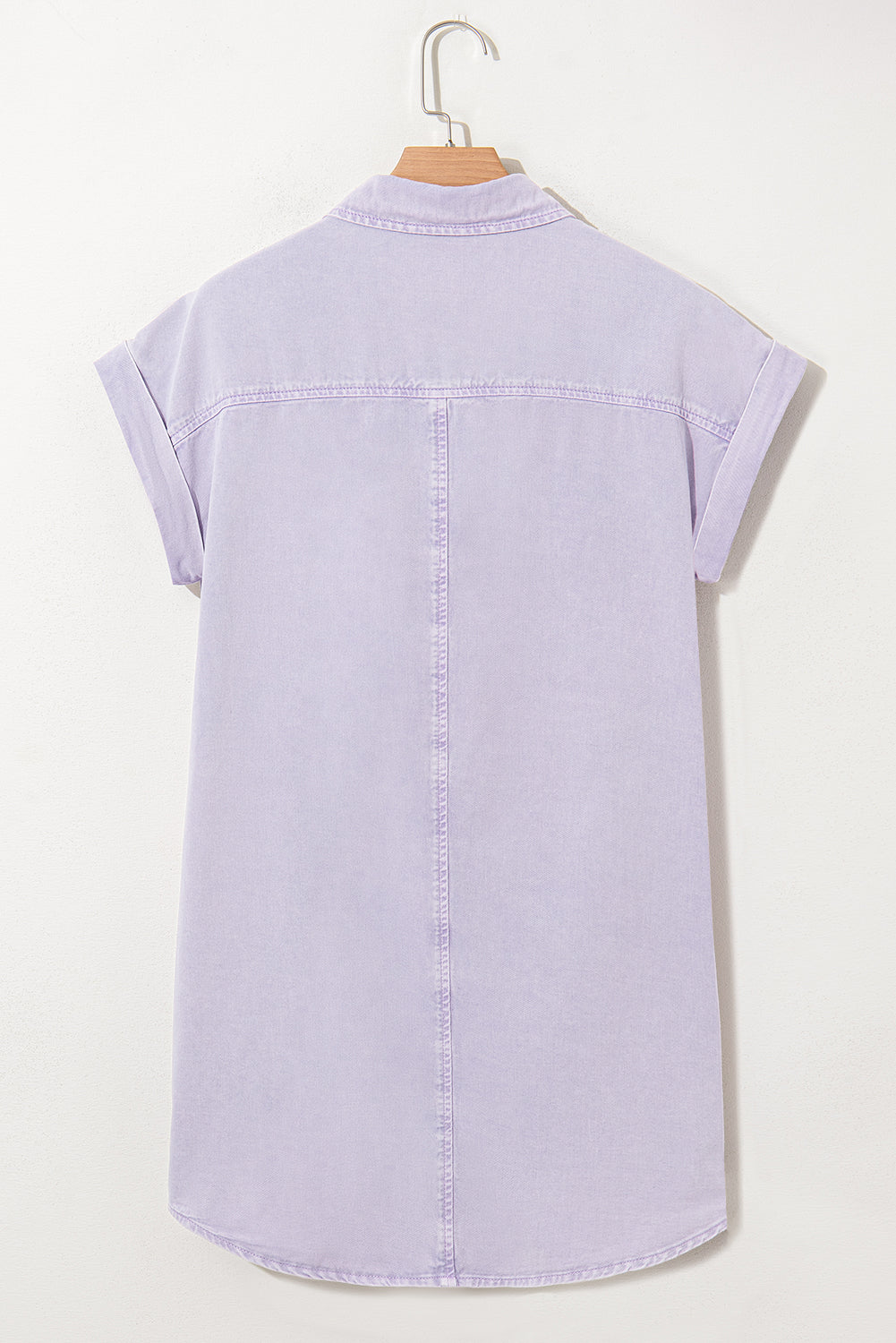 Light Purple Short Sleeve Denim Shirt Dress with Chest & Side Pockets