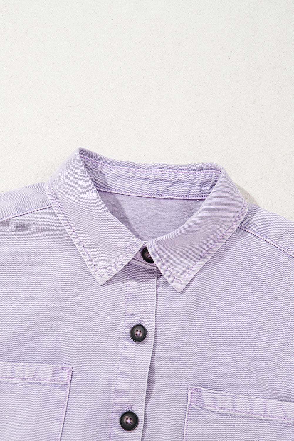 Light Purple Short Sleeve Denim Shirt Dress with Chest & Side Pockets