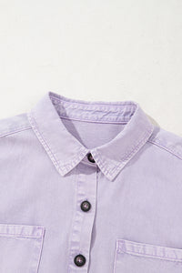 Light Purple Short Sleeve Denim Shirt Dress with Chest & Side Pockets