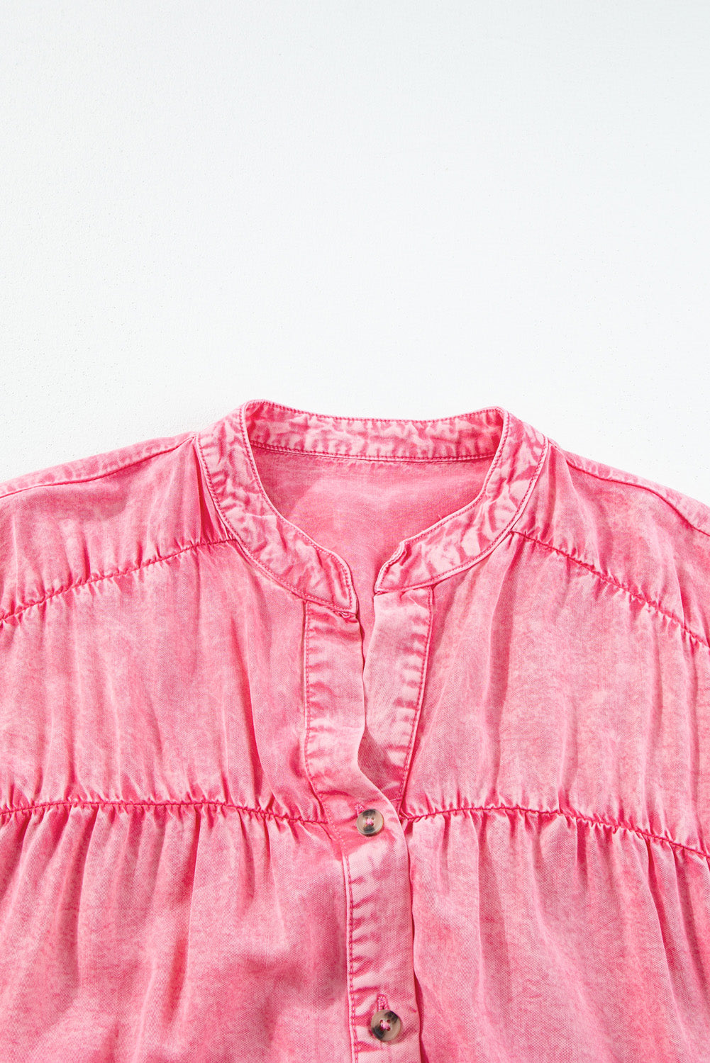 Pink Ruffled Short-Sleeve Button Denim Dress
