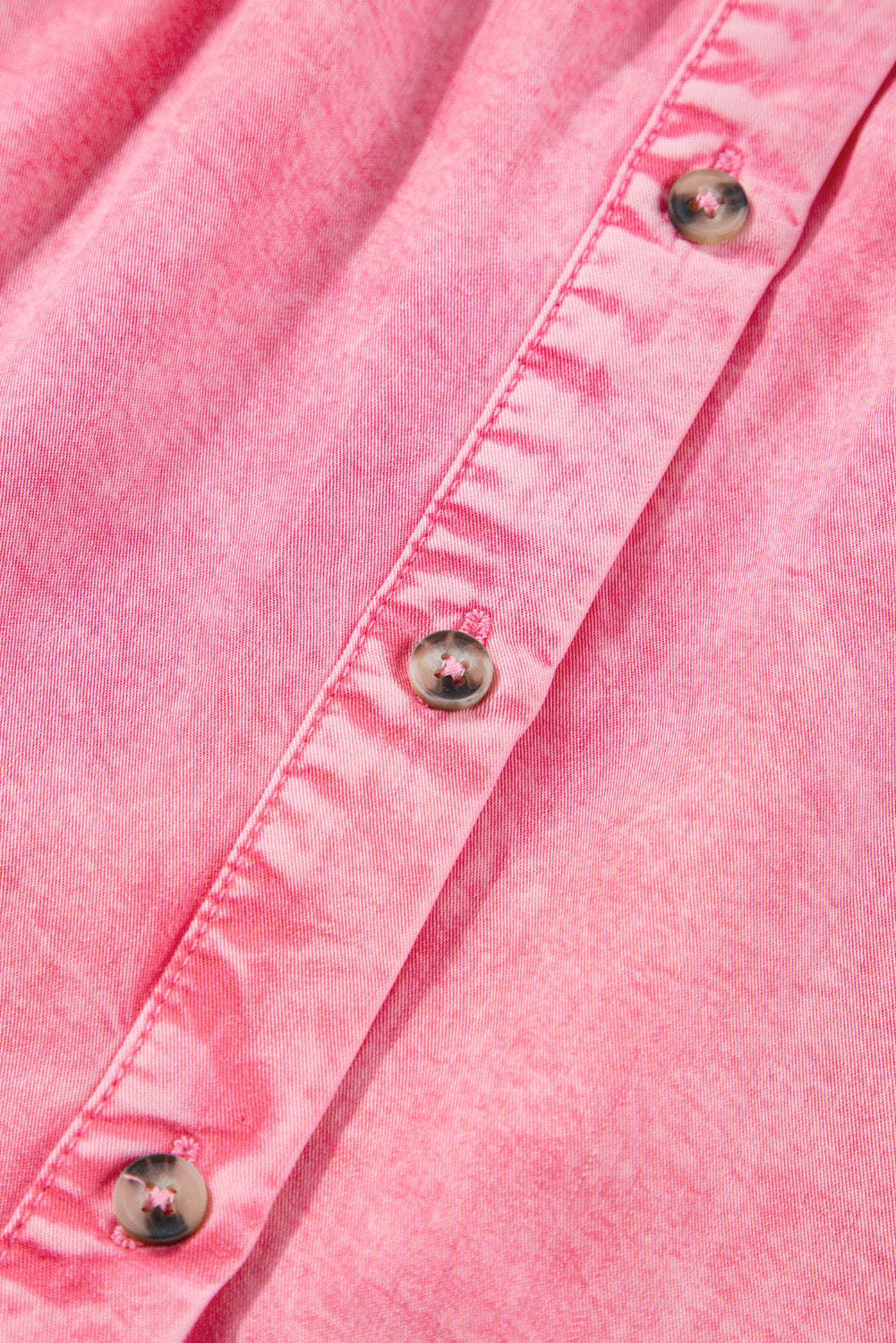 Pink Ruffled Short-Sleeve Button Denim Dress