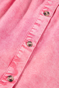 Pink Ruffled Short-Sleeve Button Denim Dress