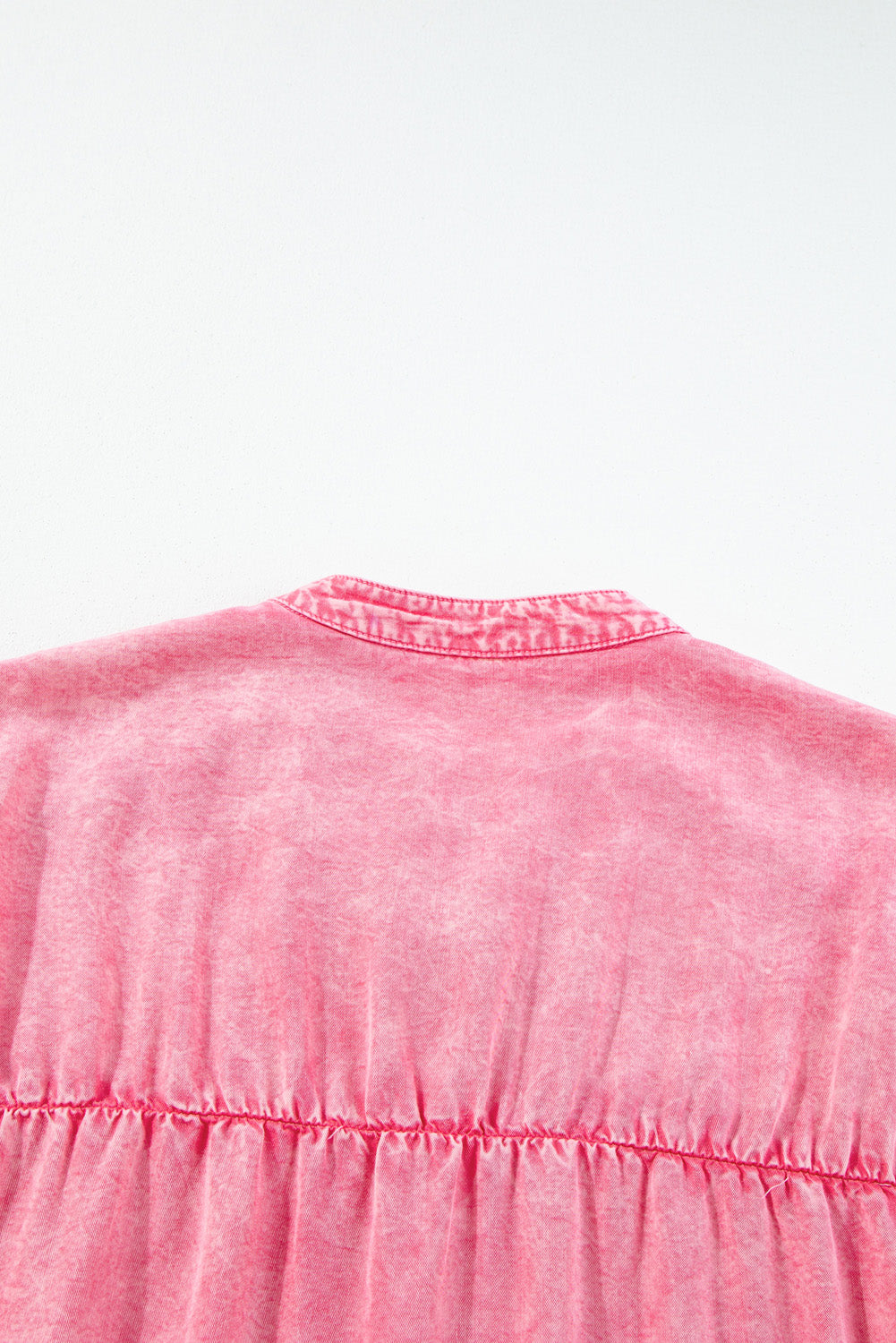 Pink Ruffled Short-Sleeve Button Denim Dress