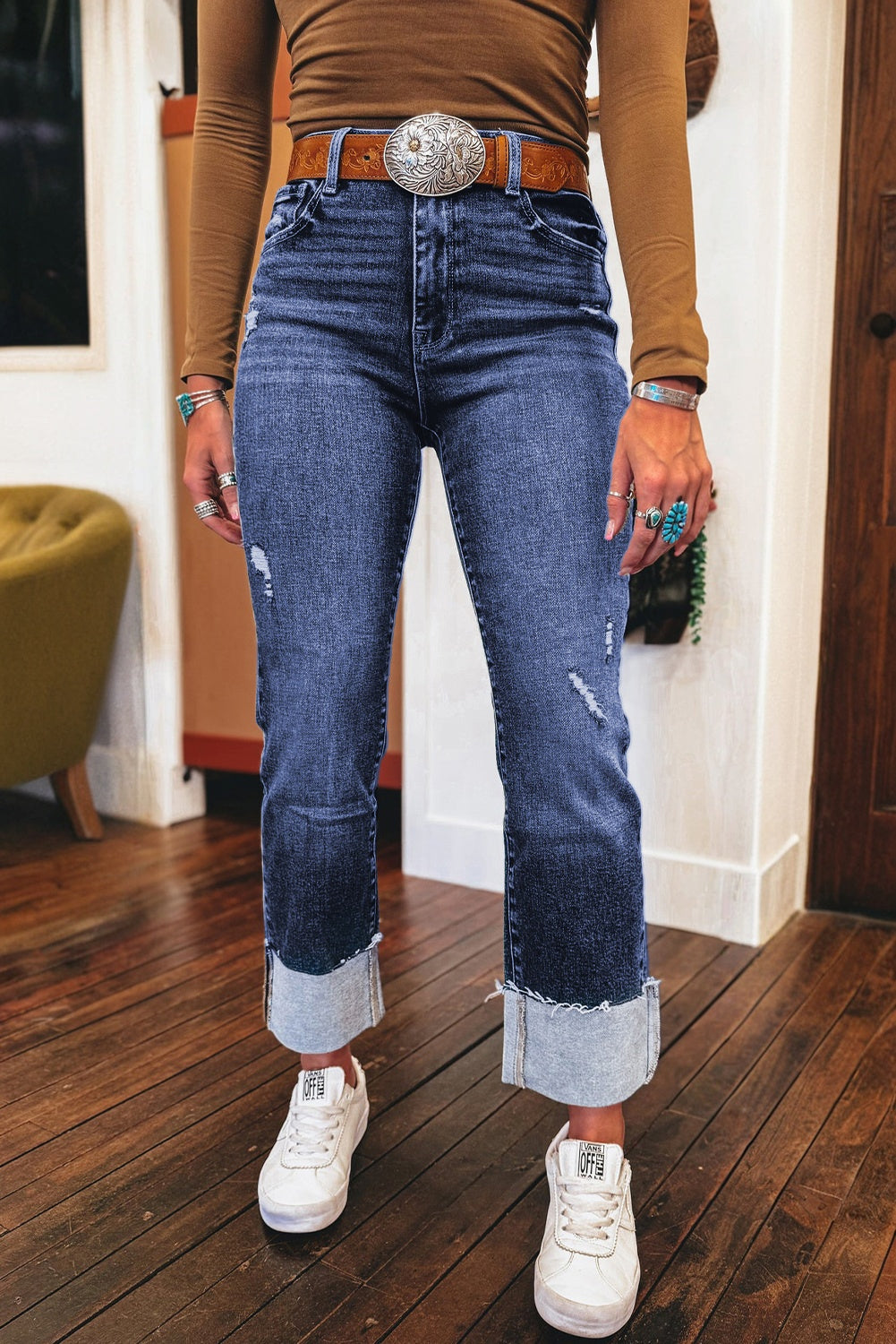 Tasha Dark Wash Straight Leg High-Rise Jeans w/Cuff