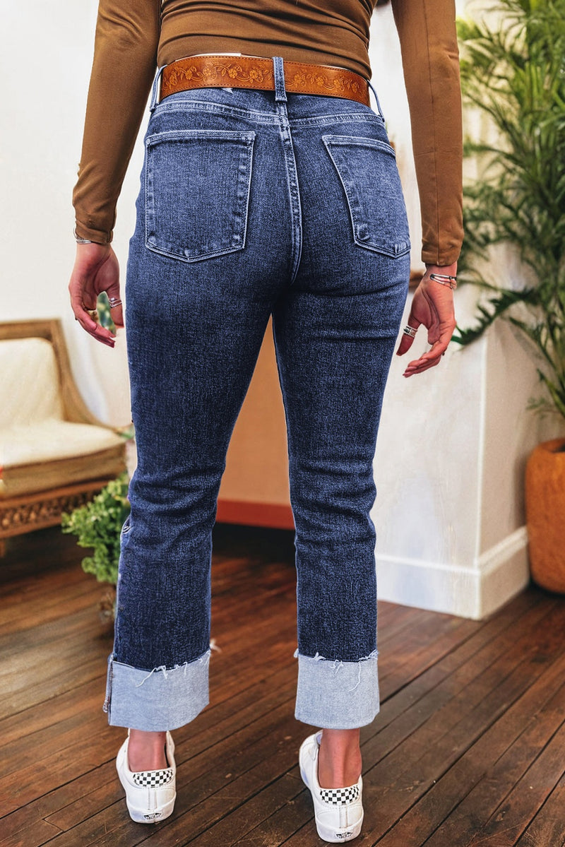 Tasha Dark Wash Straight Leg High-Rise Jeans w/Cuff