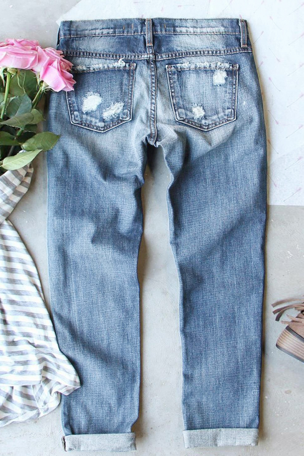Americana Patched Light Blue Distressed Jeans
