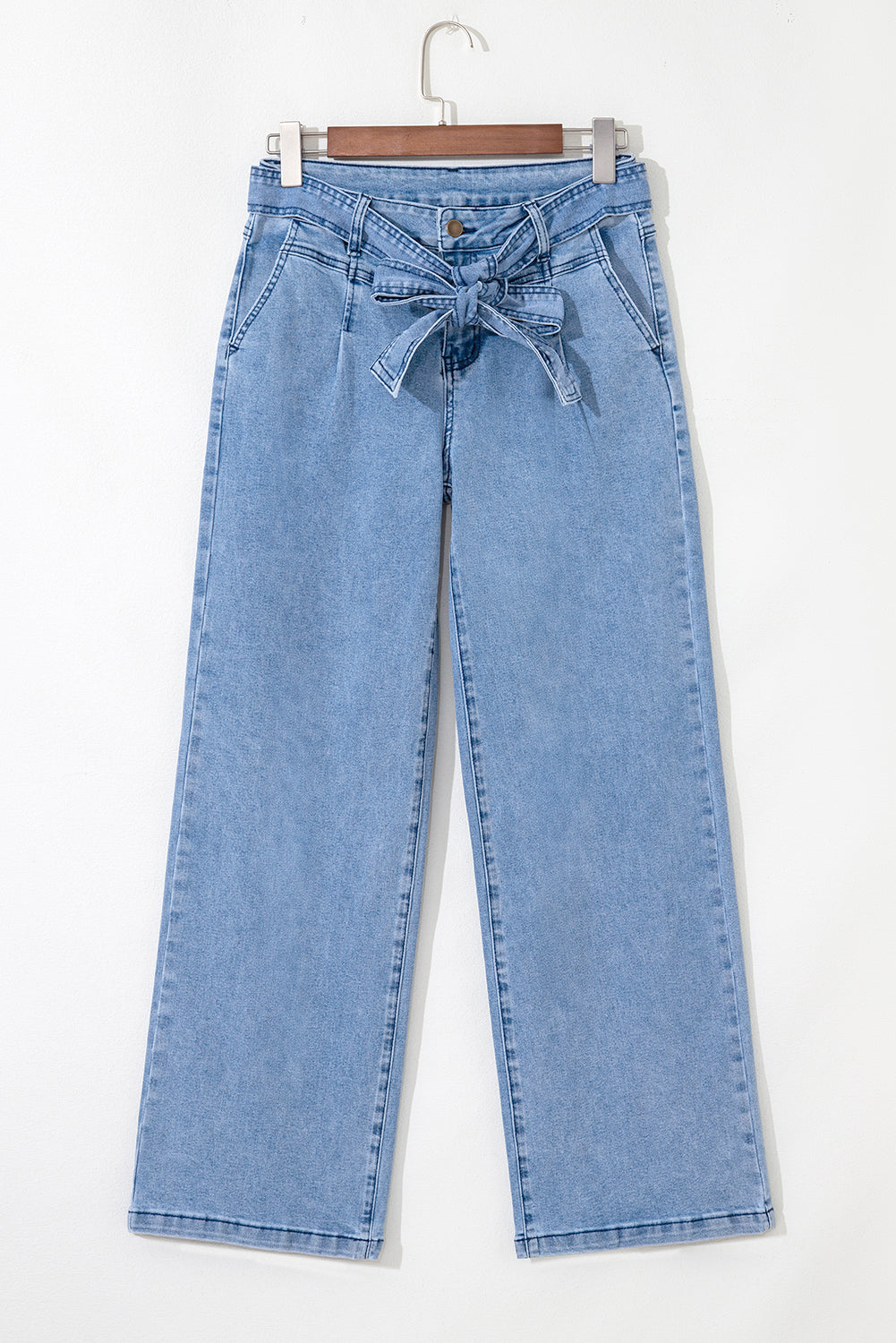 Penny Denim-Tied Sash Wide Leg Blue Jeans