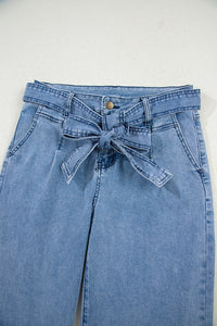 Penny Denim-Tied Sash Wide Leg Blue Jeans