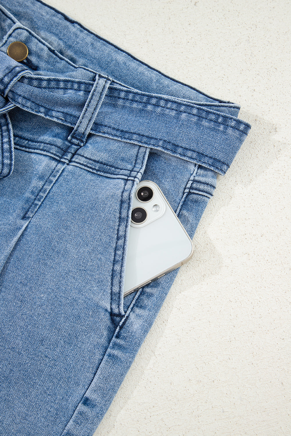 Penny Denim-Tied Sash Wide Leg Blue Jeans