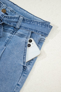 Penny Denim-Tied Sash Wide Leg Blue Jeans