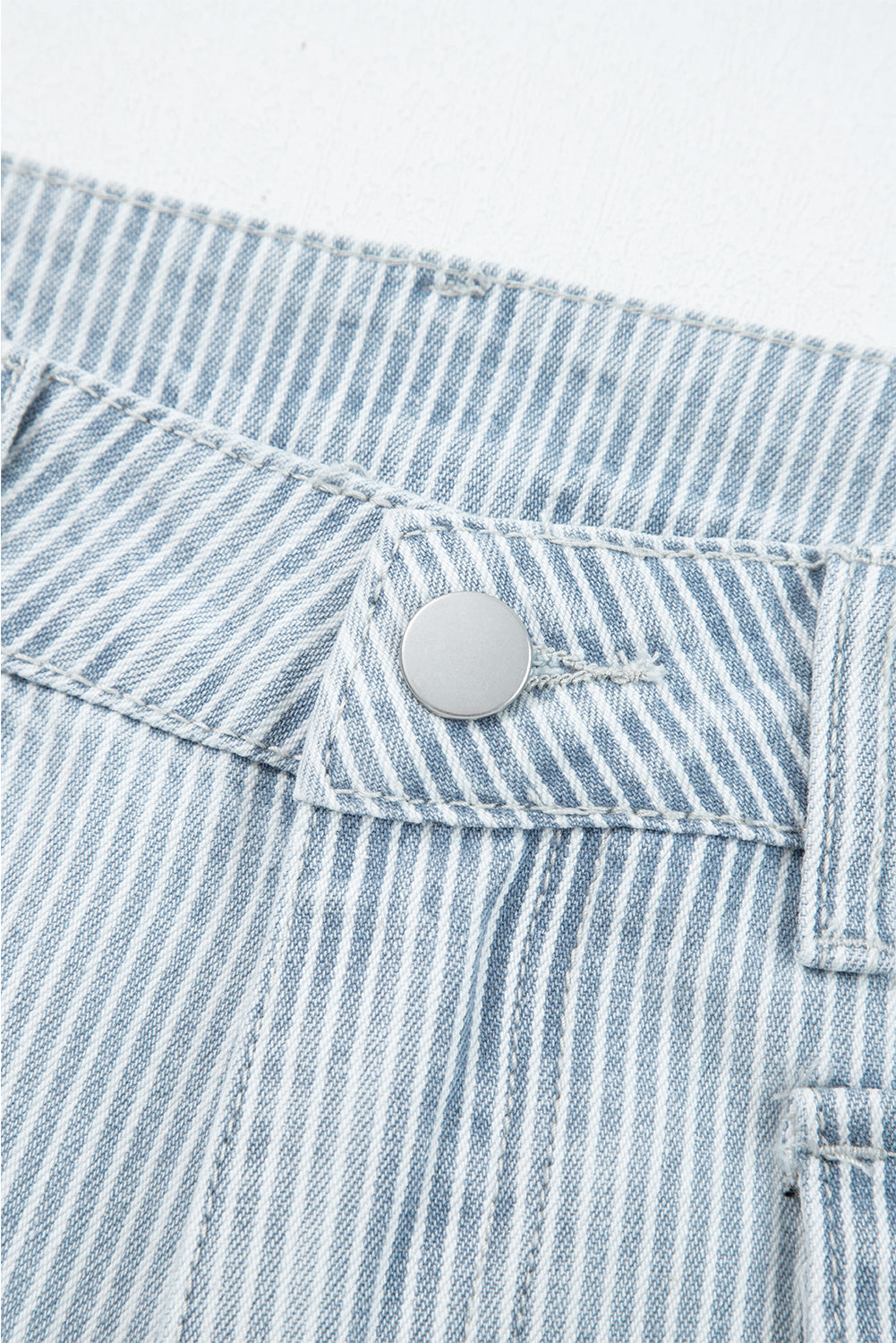 Blue & White Pinstriped Cropped Jeans w/Front Patch Button Pockets