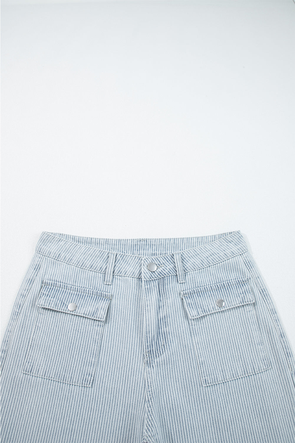 Blue & White Pinstriped Cropped Jeans w/Front Patch Button Pockets