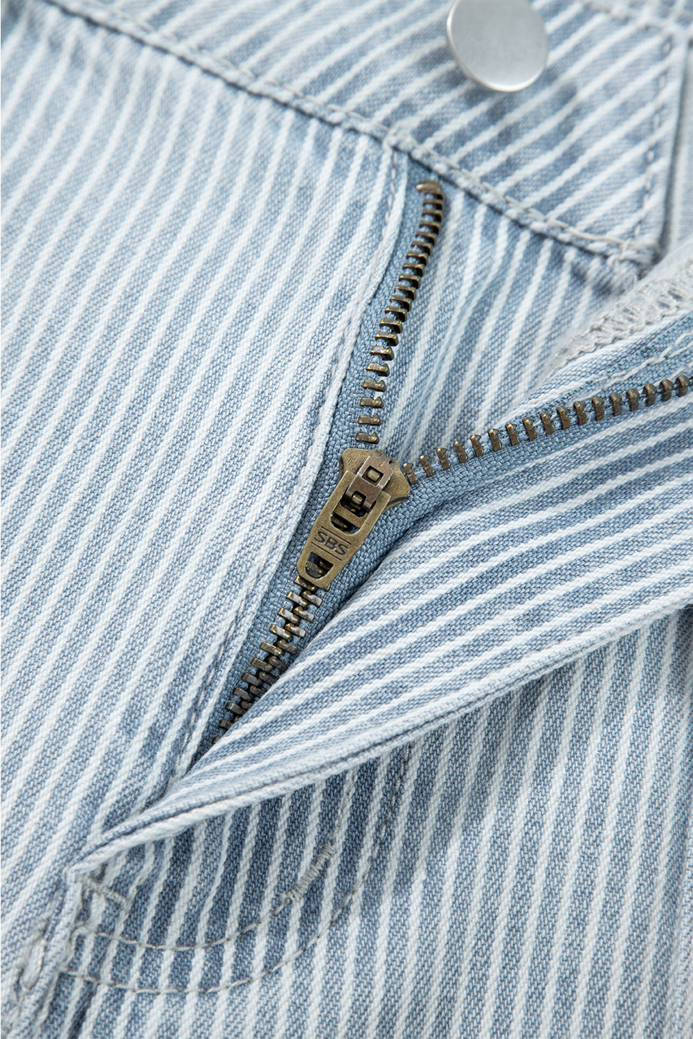 Blue & White Pinstriped Cropped Jeans w/Front Patch Button Pockets