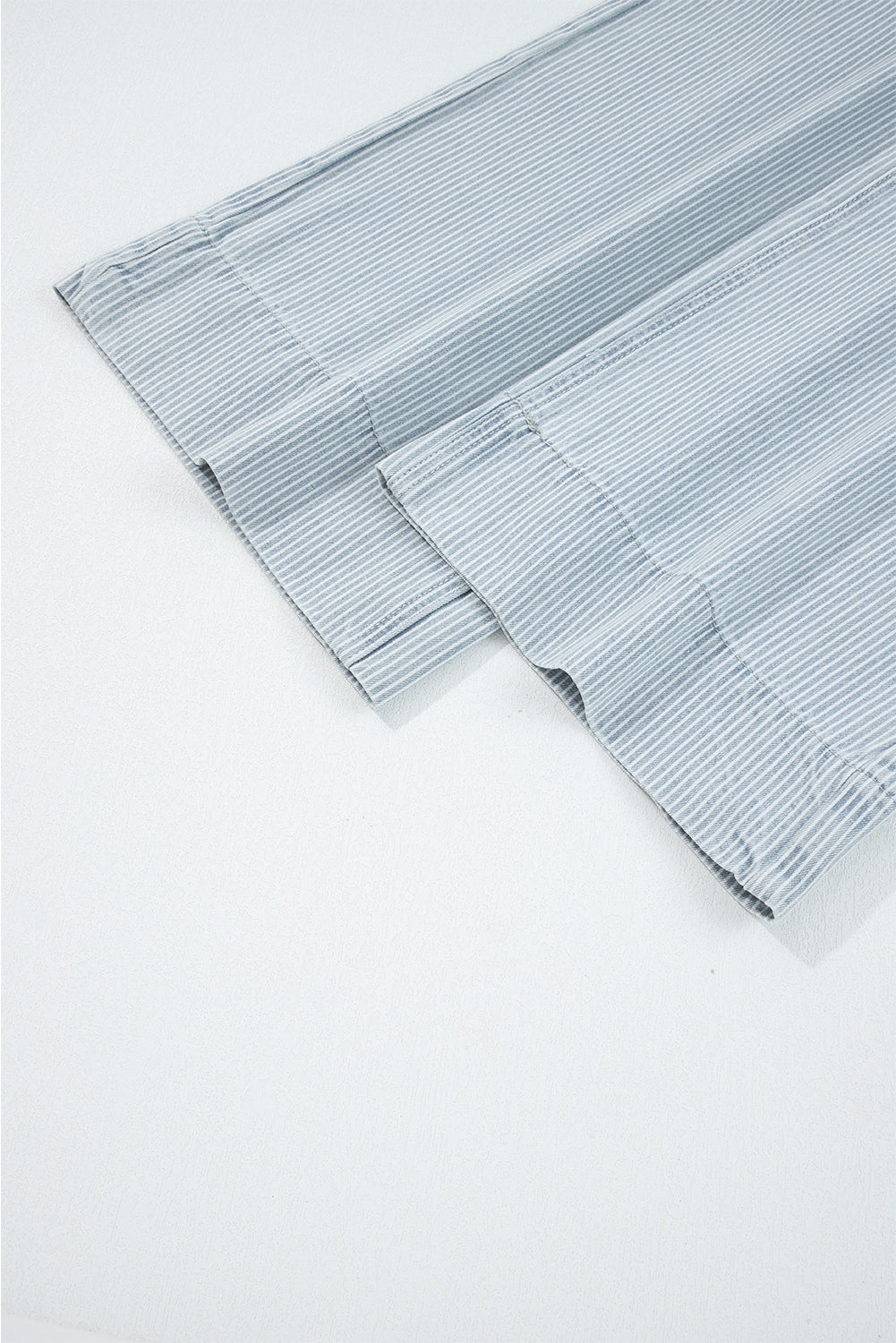 Blue & White Pinstriped Cropped Jeans w/Front Patch Button Pockets