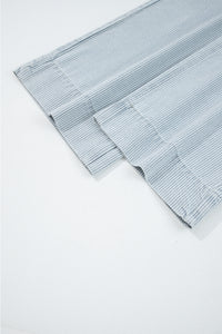 Blue & White Pinstriped Cropped Jeans w/Front Patch Button Pockets