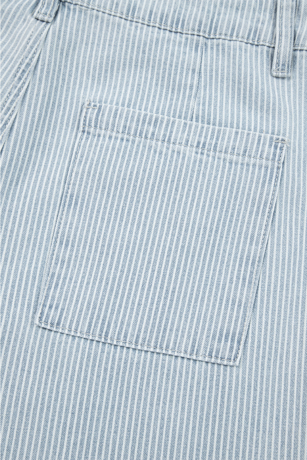 Blue & White Pinstriped Cropped Jeans w/Front Patch Button Pockets