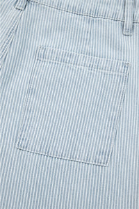 Blue & White Pinstriped Cropped Jeans w/Front Patch Button Pockets