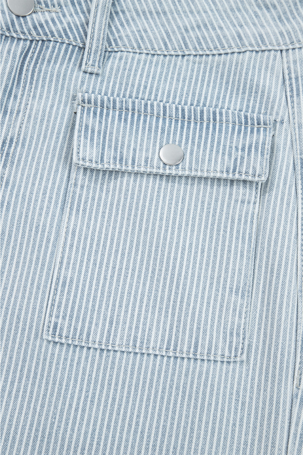 Blue & White Pinstriped Cropped Jeans w/Front Patch Button Pockets