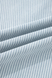 Blue & White Pinstriped Cropped Jeans w/Front Patch Button Pockets