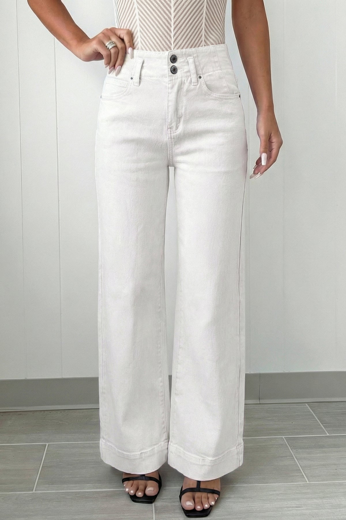 Abby (White) High-Rise Double Button Denim Jeans