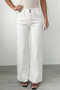 Abby (White) High-Rise Double Button Denim Jeans