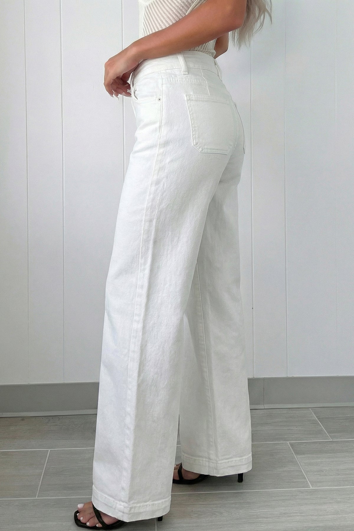 Abby (White) High-Rise Double Button Denim Jeans