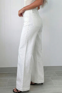 Abby (White) High-Rise Double Button Denim Jeans