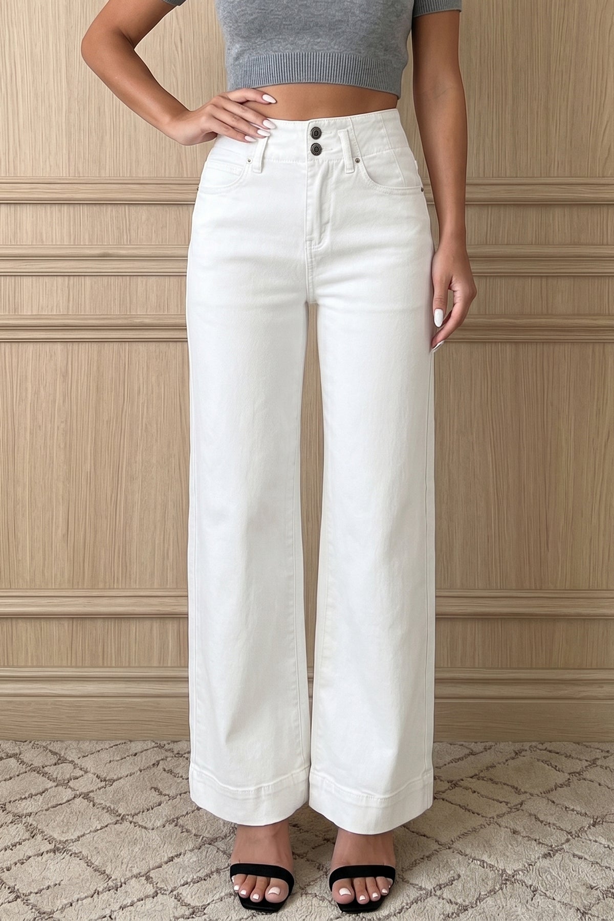 Abby (White) High-Rise Double Button Denim Jeans
