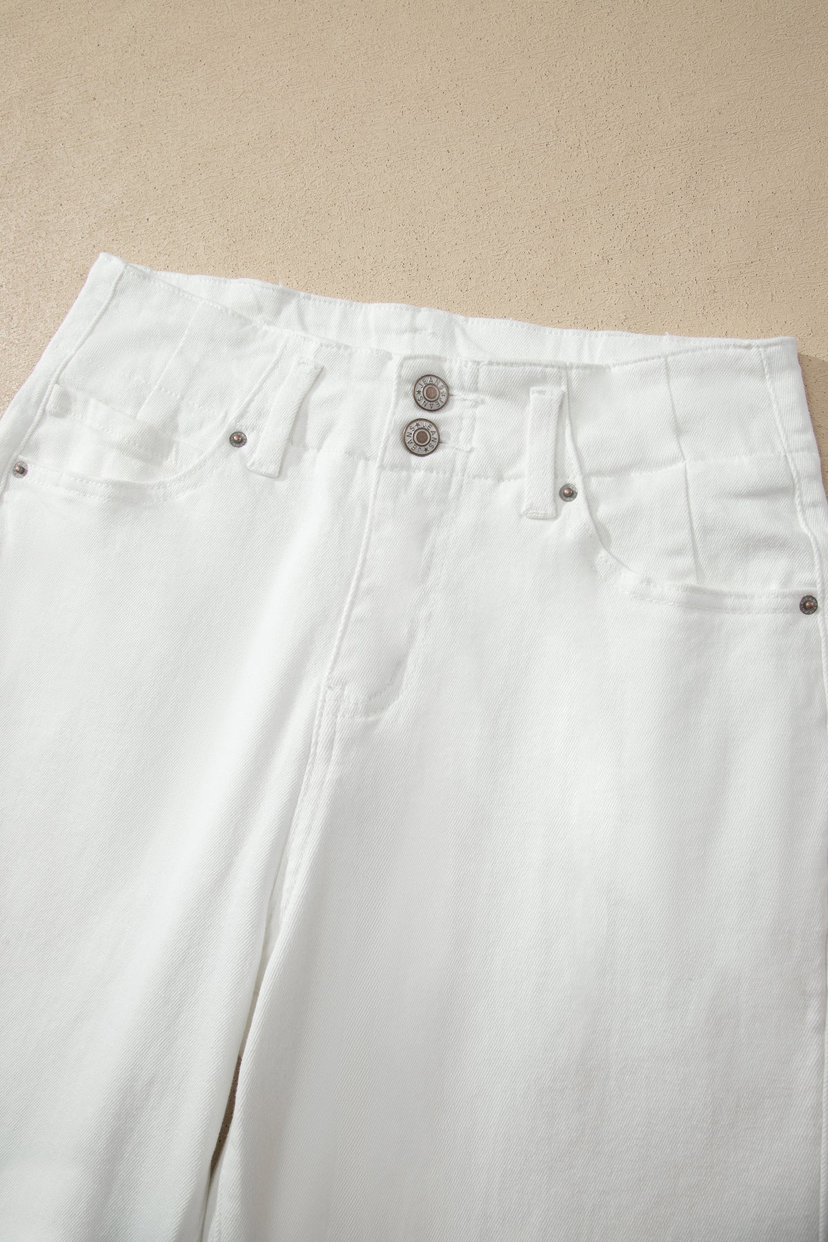 Abby (White) High-Rise Double Button Denim Jeans