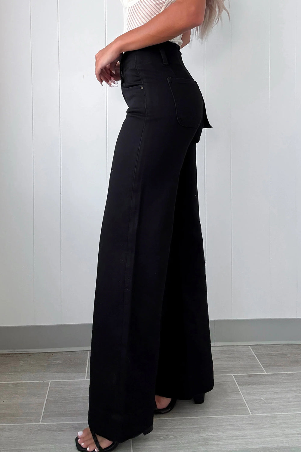 Abby (Black) High-Rise Double Button Denim Jeans