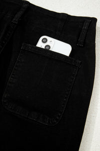 Abby (Black) High-Rise Double Button Denim Jeans
