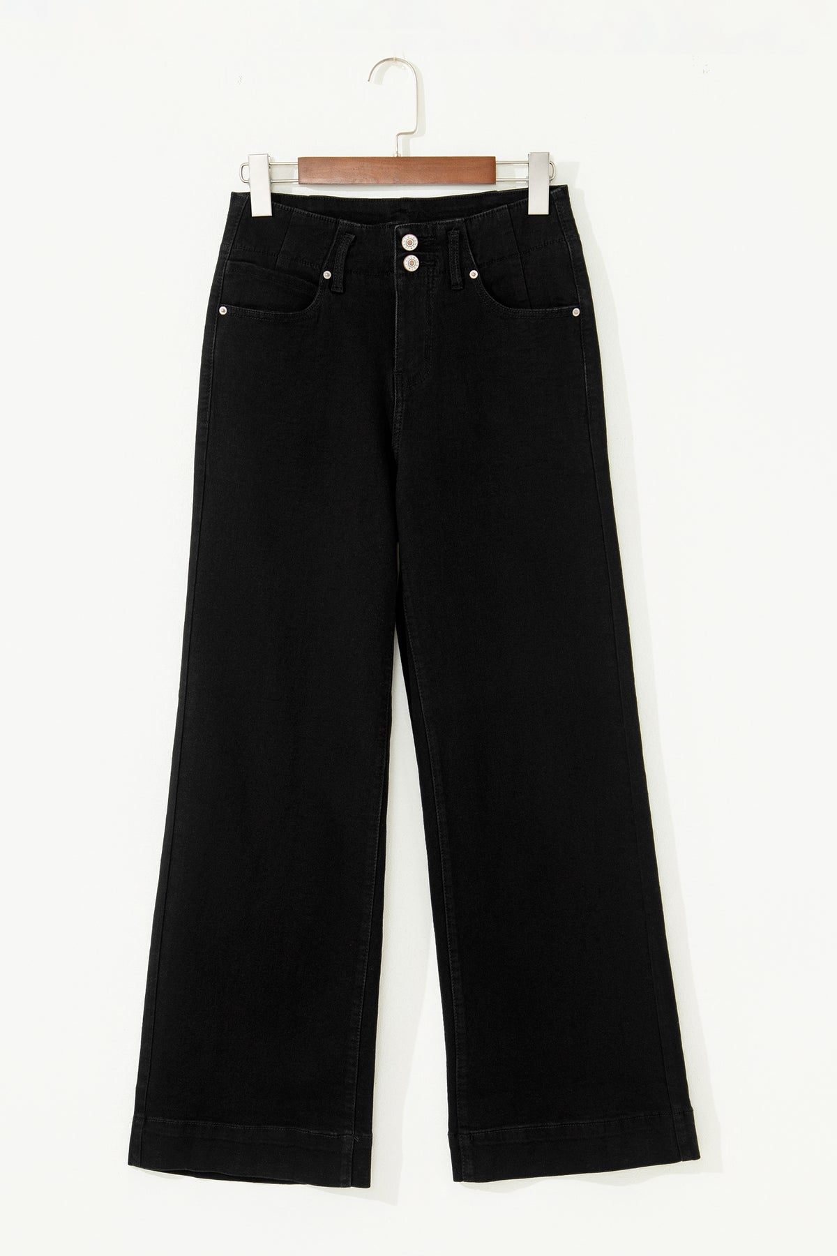 Abby (Black) High-Rise Double Button Denim Jeans