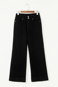 Abby (Black) High-Rise Double Button Denim Jeans