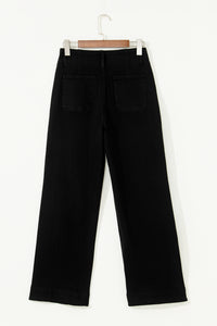 Abby (Black) High-Rise Double Button Denim Jeans