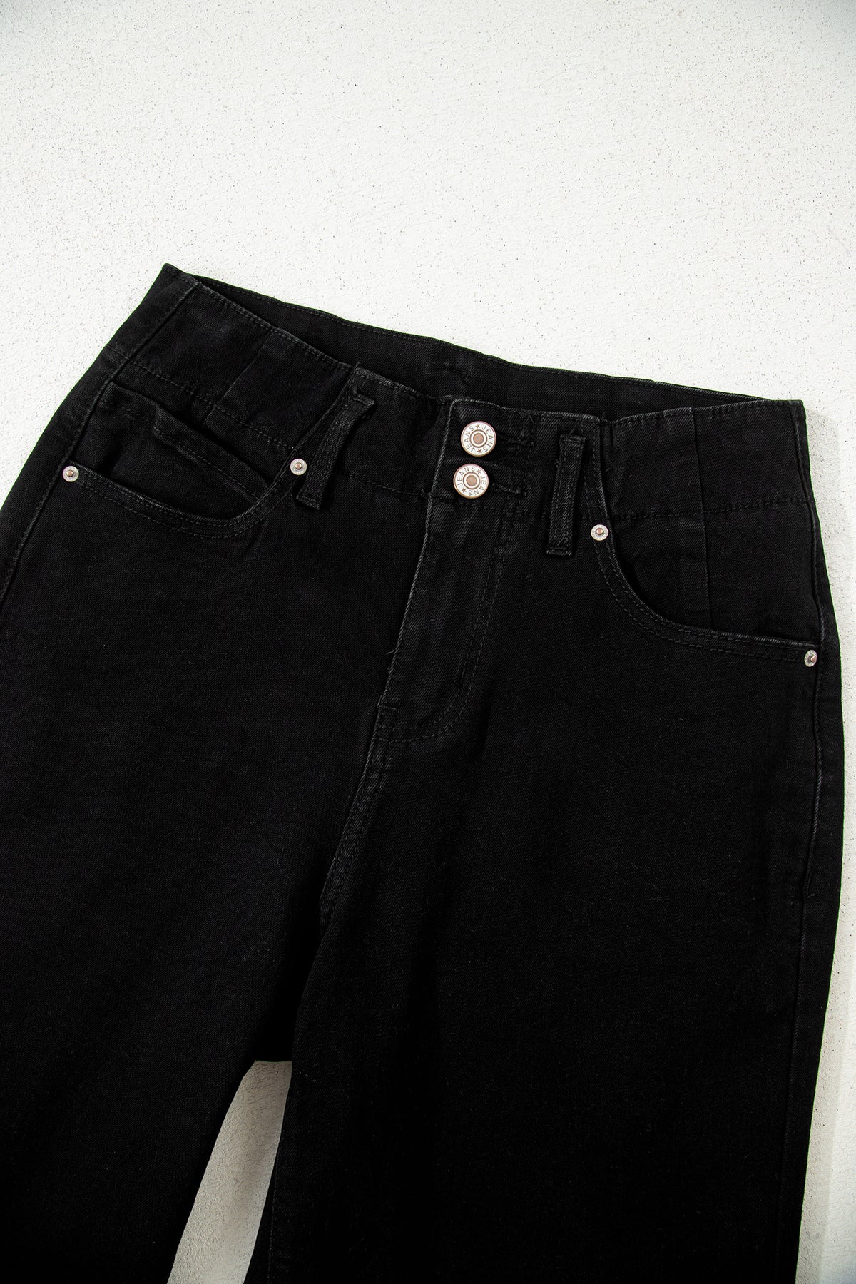 Abby (Black) High-Rise Double Button Denim Jeans