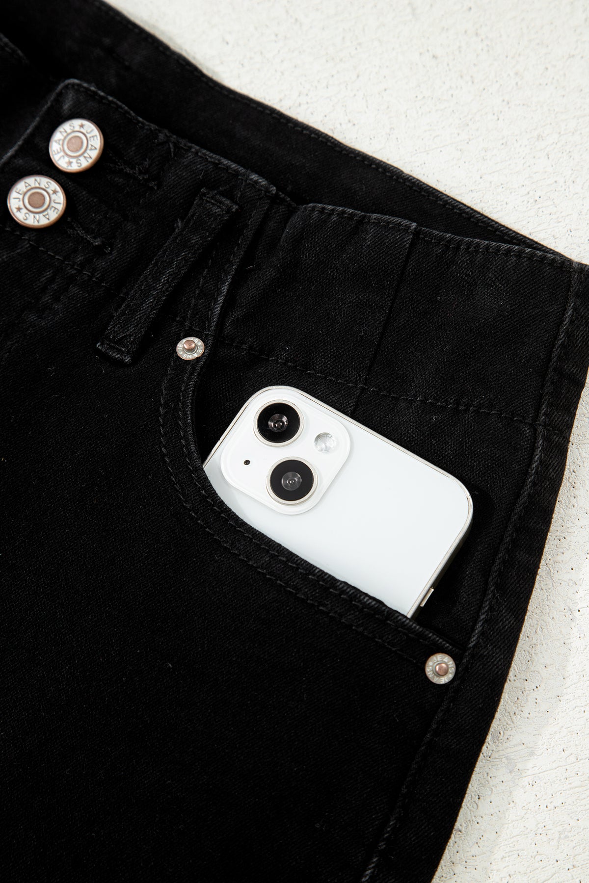 Abby (Black) High-Rise Double Button Denim Jeans