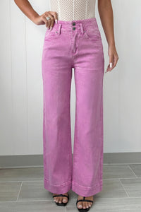 Abby (Pink) High-Rise Double Button Denim Jeans