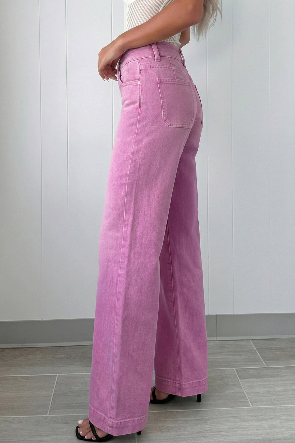 Abby (Pink) High-Rise Double Button Denim Jeans