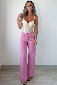 Abby (Pink) High-Rise Double Button Denim Jeans