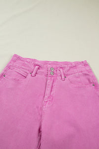 Abby (Pink) High-Rise Double Button Denim Jeans