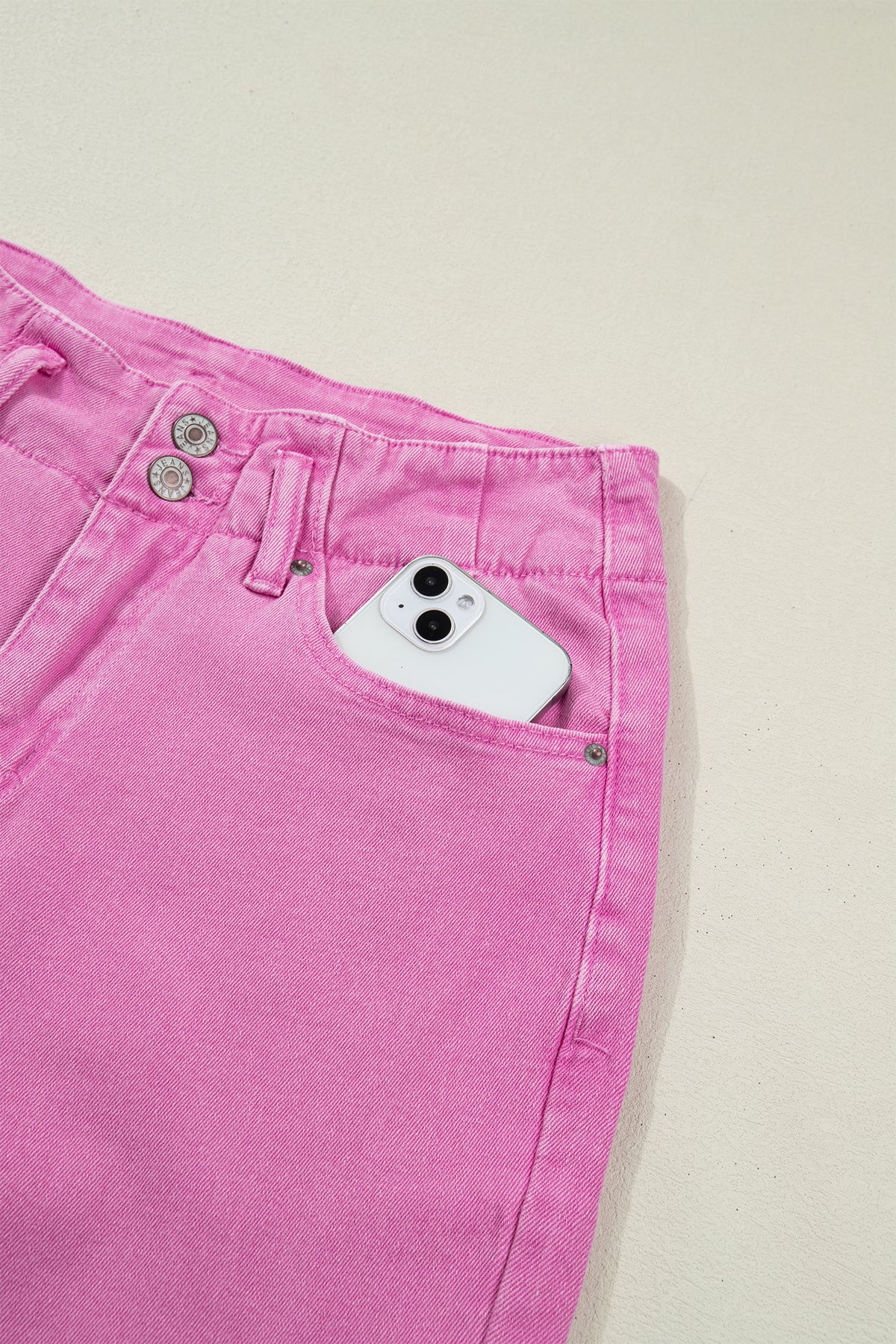 Abby (Pink) High-Rise Double Button Denim Jeans