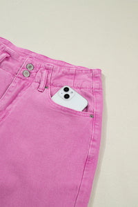 Abby (Pink) High-Rise Double Button Denim Jeans