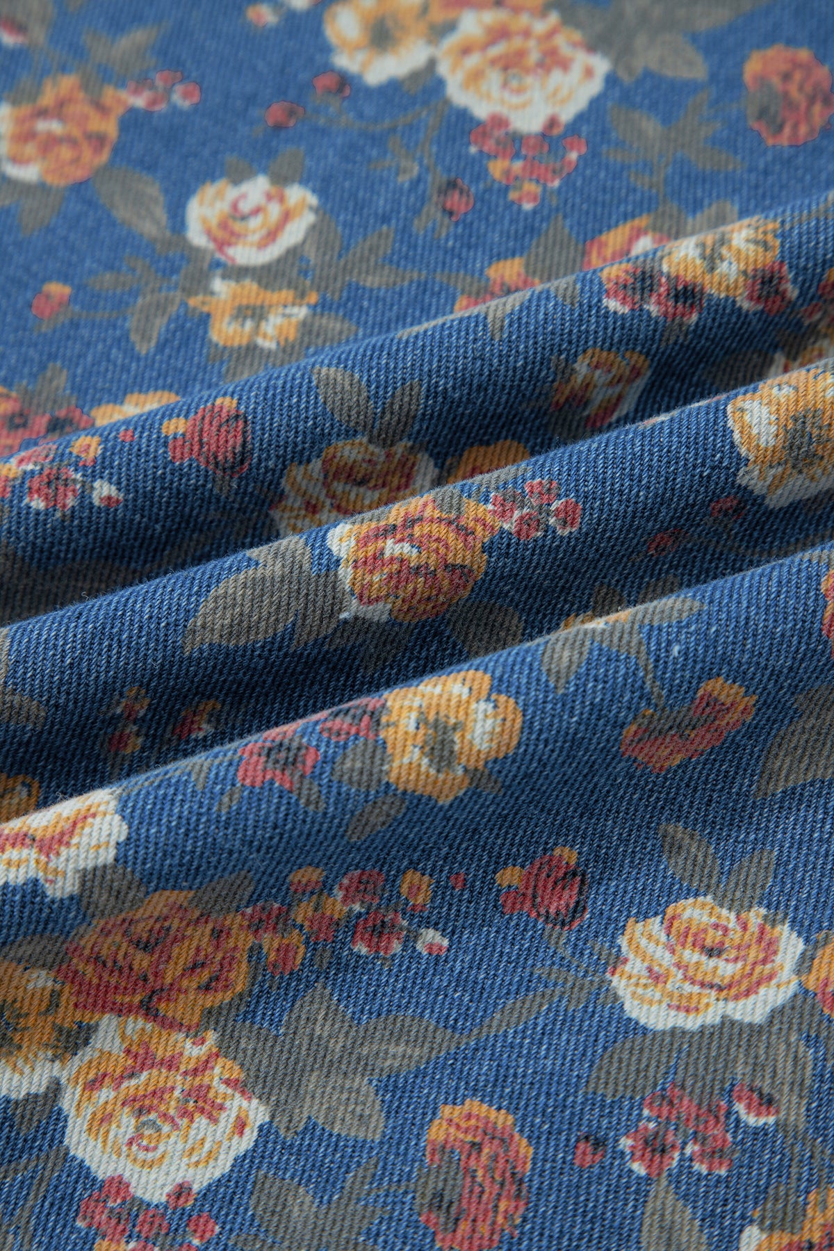 Rose-Printed Wide Leg Soft Denim Overalls