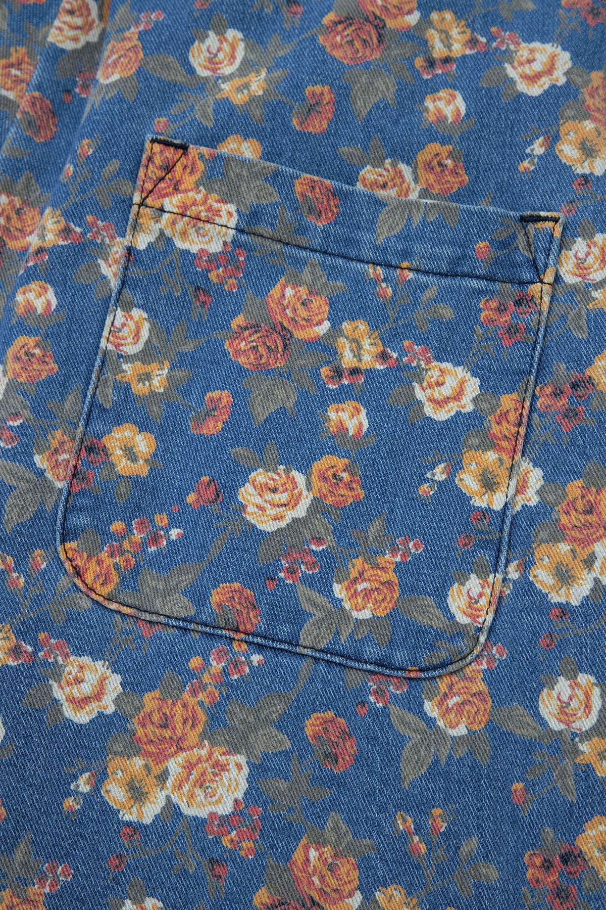 Rose-Printed Wide Leg Soft Denim Overalls