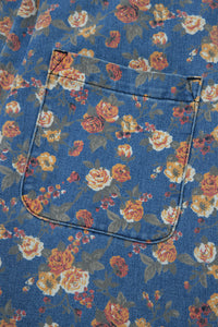 Rose-Printed Wide Leg Soft Denim Overalls