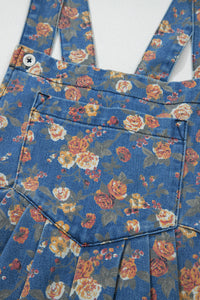 Rose-Printed Wide Leg Soft Denim Overalls